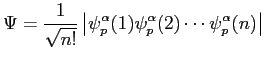 $\displaystyle \Psi = \frac{1} {\sqrt{n!}} \left\vert \psi_p^{\alpha}(1) \psi_p^{\alpha}(2) \cdots \psi_p^{\alpha}(n)\right\vert$