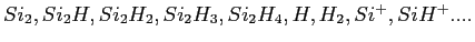 $ Si_2,Si_2H,Si_2H_2,Si_2H_3,Si_2H_4,H,H_2,Si^+,SiH^+....$